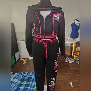Black and Pink Hoodie and Sweatpants Set